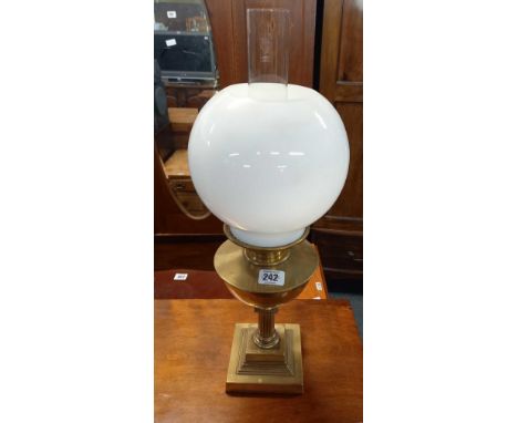 CLASSICAL BRASS OIL LAMP WITH GLASS SHADE &amp; CHIMNEY