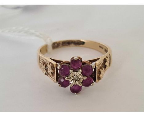 HALLMARKED 9ct GOLD RUBY &amp; DIAMOND RING