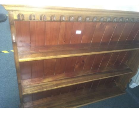 MAHOGANY &amp; PINE CARVED KITCHEN WALL SHELF, 44" WIDE