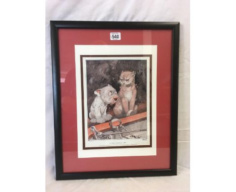 GEORGE STUDDY, A HUMOROUS COLOUR PRINT OF BONZO DOG ENTITLED “A CAT &amp; DOG LIFE” DATED 1922 ON LABEL TO REVERSE
