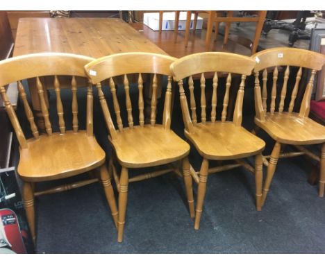 SET OF 4 BEECH WOOD TURNED STICK BACK DINING CHAIRS