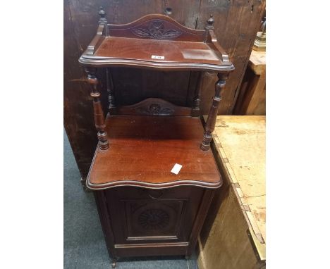 VINTAGE MAHOGANY COAL PURDONIUM WITH SHELF &amp; SMALL TEAK CUPBOARD BY SUTCLIFFE WITH ADJUSTABLE SHELVING