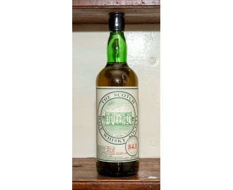 Glendullan. A bottle of vintage whisky by The Scotch Malt Whisky Society (SMWS), The Vaults, Leith, Scotland. Distilled in De