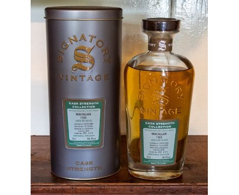 A bottle of Signatory Vintage Macallan Speyside single malt whisky, distilled 1988, bottled 2008, Cask no. 4936, bottle no. 2