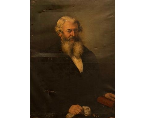 Andres Cortes (Spanish, 1810-1879), portrait of F.M. Randall, seated half length, his hand resting on a volume, signed, inscr