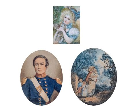 M..Guillemain (French, early 20th Century), portrait miniature of a young girl with a dove, signed and dated 1907 verso, 9 by