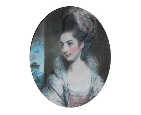 Daniel Gardner (British, 1750-1805), portrait of Eliza Potts, aged 18, bust length wearing a pink and white dress, pastel, ov