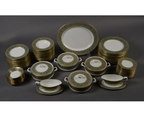 AN EXTENSIVE ROYAL WORCESTER BALMORAL PATTERN BONE CHINA DINNER SERVICE, c.1966, each piece decorated in tooled gilding with 