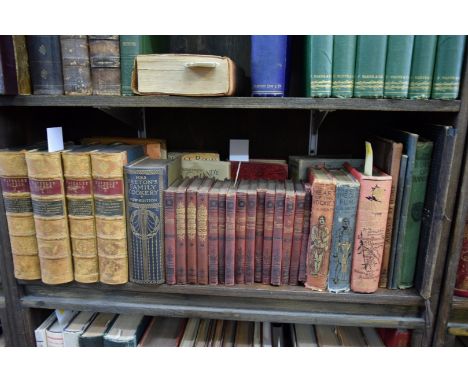 MISCELLANEOUS BOOKS, over one shelf, inc. a few calf bindings, late edition of Mrs Beeton's Family Cookery etc, condition var