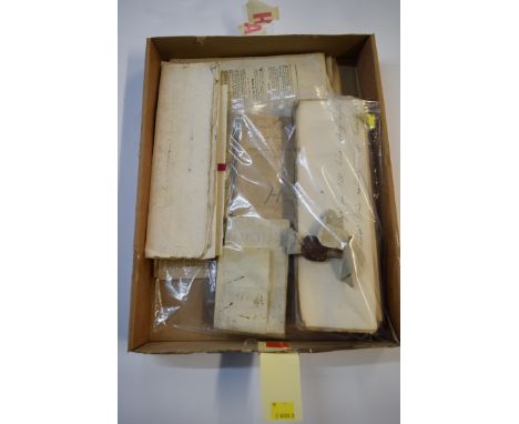 DOCUMENTS & EPHEMERA: a small quantity, to include an Elizabethan vellum document with appended wax seal, various printed and