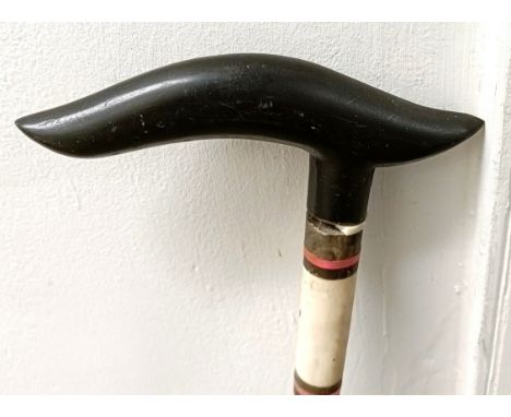 An Anglo Indian ebony, bone and ruby glass walking stick, 93 cm Provenance: Part of a single owner collection of walking stic