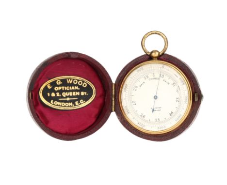 An Edwardian Pocket Aneroid Barometer, by E.G. Wood of Queen St. London, presented in bull's blood Moroccan leather case, 4.7