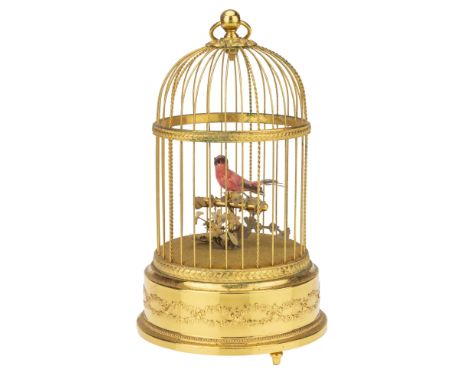 A Mid to Late Twentieth Century Caged Bird Automaton, the Swiss movement by Reuge Music, Saint-Croix, Made in Switzerland and