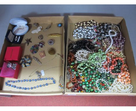 Costume Brooches, vintage necklaces, assorted bead necklaces, etc.