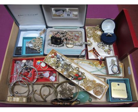 Assorted Costume Jewellery, including clip on and other earrings, imitation pearls, chains, bangles and bracelet, dress ring 