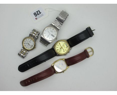 Ricoh; A 'Dynamic Wide' Gent's Wristwatch, the signed dial with line markers, centre seconds and day/date apertures, on a lat