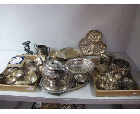 A Mixed Lot of Assorted Plated Ware, including footed dish, teapot, sauce boats, egg cruet stand, vases, trays, decorative di