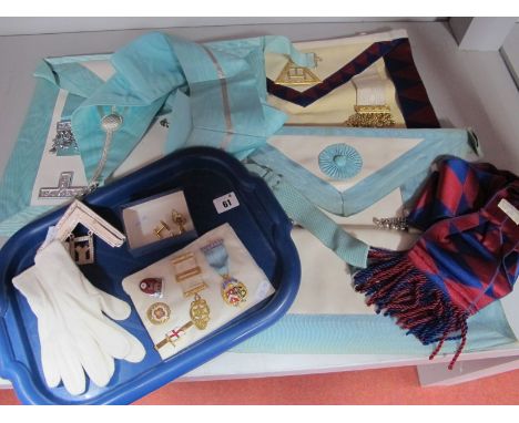 Masonic Aprons, sash suspending "Presented to W. Bro. J. H. Lloyd in Appreciation of His Valuable Services as W.M. 1992", pai