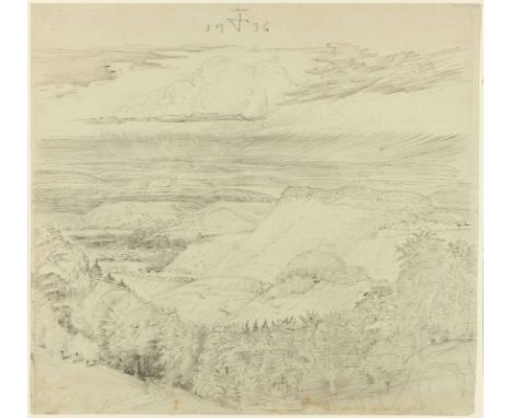 Dix, Otto (1891 Gera - 1969 Singen)"Löwensteiner Berge I"; in der Talsenke Dorf/Kleinstadt; Tusche und Bleistift/Papier, 1936