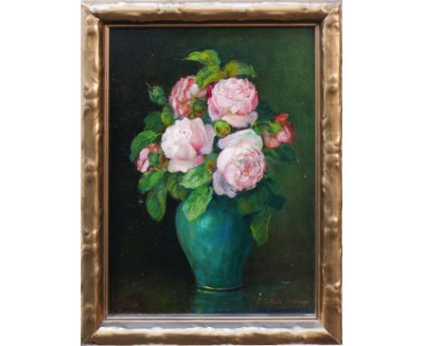 Schulz, Ella (Lichtental/Baden-Baden, Ende 19.Jh.)"Rosenstillleben in Vase"; auf dunklem Hintergrund; rechts unten sign. und 