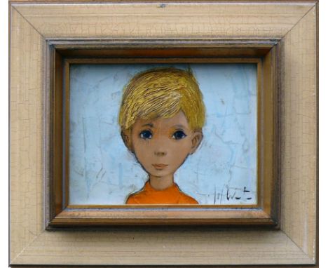 Wauters, Jef (1927 Gent - 2013)"Jungenportrait"; auf hellblauem Hintergrund; ÖL/LW; rechts unten sign.; 14 x 18,5 cm; R (24 x