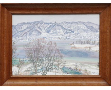 Nägele, Reinhold (1884 Murrhardt - 1972 Stuttgart)"Blick auf Bodman" und Bodanrück sowie Ruine Bodman von Ludwigshafen aus ge