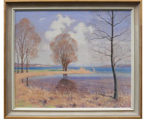 Mollweide, Werner (1889 Straßburg - 1978 Bodman-Ludwigshafen)"Bodenseelandschaft"; Blick vom Uferweg zwischen Ludwigshafen un