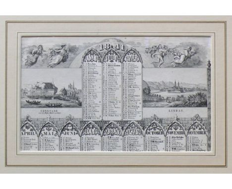 Konstanz (19.Jh.)3 div. Ansichten; 2x Litho, 1x Holzschnitt; 1. Kalender 1841, Constanz-Lindau-Ansichten; Kalenderblatt von P