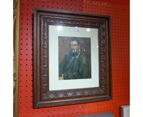 An oil painting, portrait of Leo Tolstoy, in a carved probably Russian oak frame  
