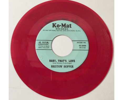 BRISTOW HOPPER - BABY, THAT'S LOVE 7" (ROCKABILLY - RED VINYL - 45-2000). A smouldering rockabilly 7" by Bristow Hopper; Baby