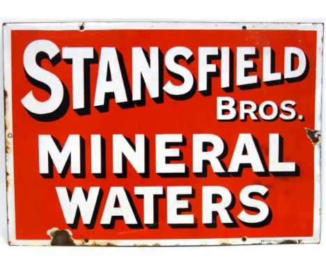 A Vintage enamel sign for ?Stansfield Bros Mineral Waters?, 35cm x 51cm, together with a vintage torpedo glass bottle for H D