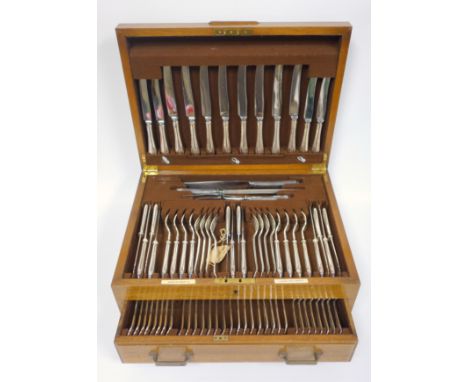 Canteen of Regent Dog Nose style cutlery initialled ?B? comprising 8 soup spoons, 8 fish knives, 8 fish forks, 8 table forks,