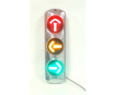 A French chrome interior design light, adapted from a set of traffic lights, with three directional convex lights ? In workin