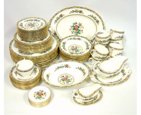 A Coalport bone china Ming Rose pattern part dinner service comprising 12 dinner plates, 12 dessert plates, 8 soup bowls, 12 