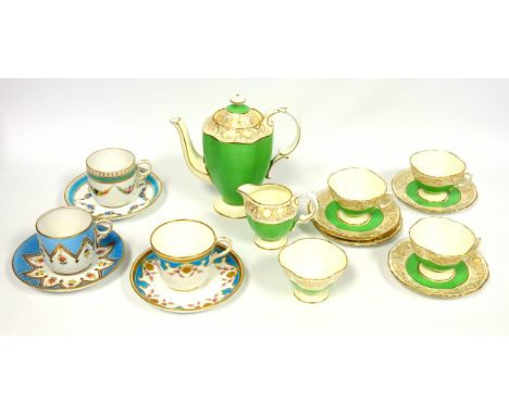 Eleven piece Hammersley green and gilt decorated part tea service together with further teawares 