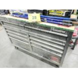 HUSKY 9-DRAWER PORTABLE TOOL CHEST W/ CONTENTS AND BENCH VISE
