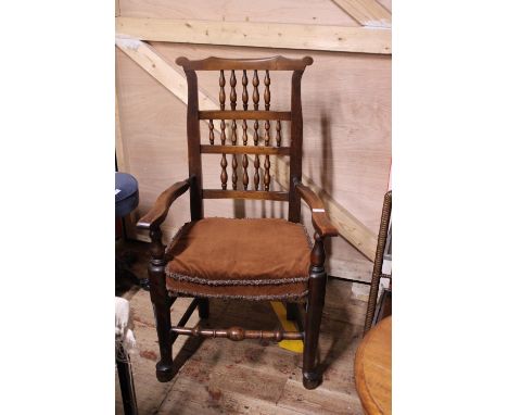 A early Victorian carver with bobbin turn stretcher and back, shipping unavailable 