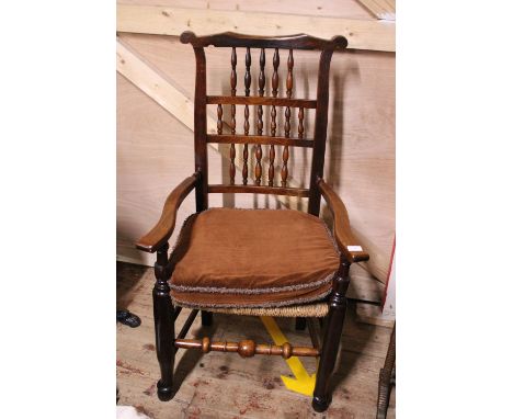 A early Victorian carver with bobbin turn stretcher and back, shipping unavailable 