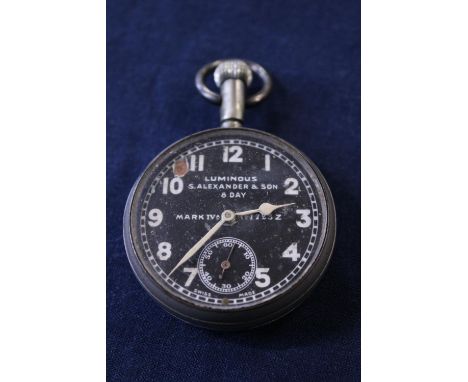 A WW1 mark IVA cockpit clock/stopwatch by S. D Alexander and son (works intermittently, slight damage to enamel dial) 