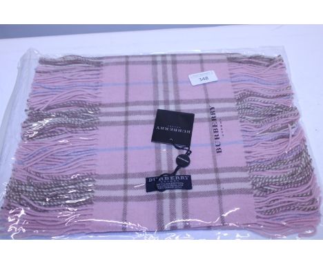 A new with tags Burberry 100% lambs wool pink long scarf with double tassels 150 x 37cm 