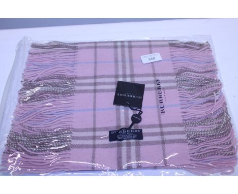 A new with tags Burberry 100% lambs wool pink long scarf with double tassels 150 x 37cm 