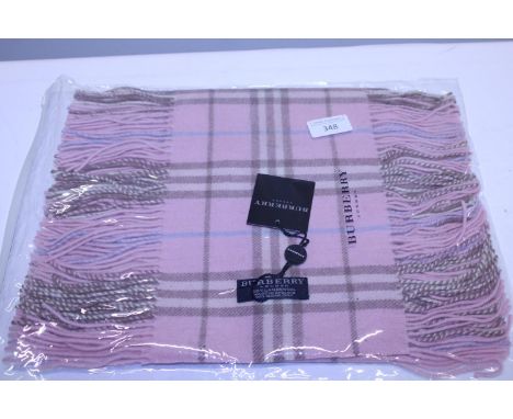 A new with tags Burberry 100% lambs wool pink long scarf with double tassels 150 x 37cm 
