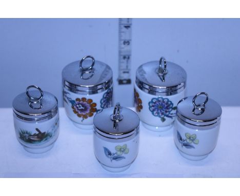Five assorted Royal Worcester egg coddlers 