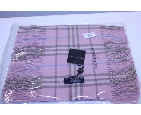 A new with tags Burberry 100% lambs wool pink long scarf with double tassels 150 x 37cm 