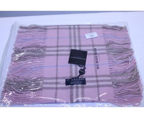 A new with tags Burberry 100% lambs wool pink long scarf with double tassels 150 x 37cm 
