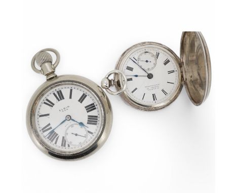 A late Victorian silver hunter key wind pocket watch, with Roman dial and subsidiary seconds, together with an Elgin imitatio