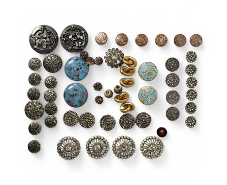 A group of 56 assorted antique buttons, largest 33mm;Condition - some cut steel buttons are tarnished set of 6 sim cut steel 