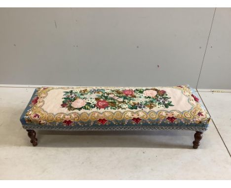 A Victorian style tapestry long stool, width 126cm, depth 42cm, height 28cm. Condition - fair