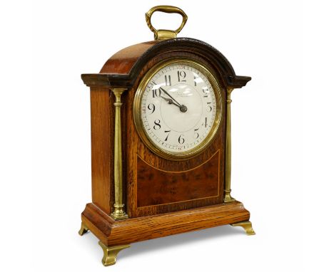 An Edwardian inlaid mantel timepiece, R. C. Marsh, Birmingham, 24cm high. Condition - poor/fair, glass cracked