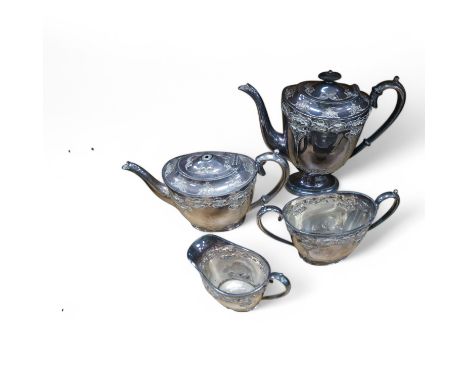 Four piece plated tea and coffee service, coffee pot 25cm high. Condition - teapot finial missing